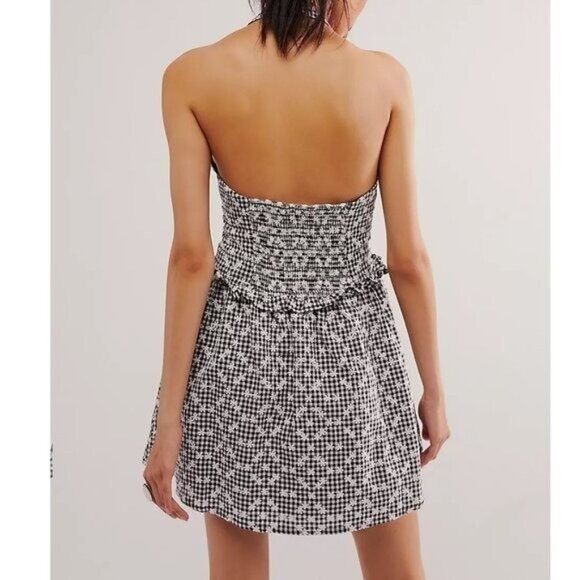 NWT FOR LOVE AND LEMONS JANICE BLACK & WHITE GINGHAM HALTER MINI DRESS SIZE S - Picture 2 of 7